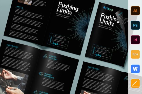 高科技公司对折页宣传单设计模板 Tech Startup Brochure Bifold