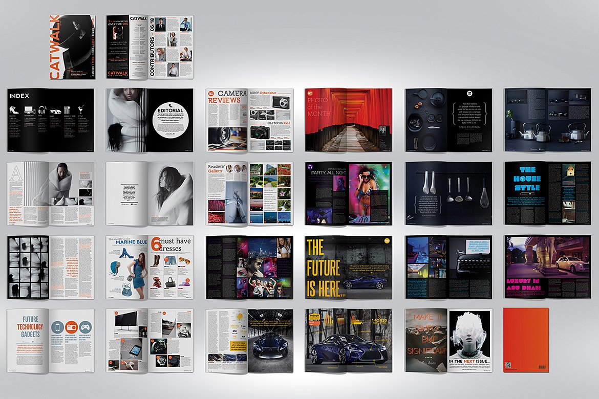 高端时尚极简的杂志模板 Catwalk Magazine Template [indd]插图(3)
