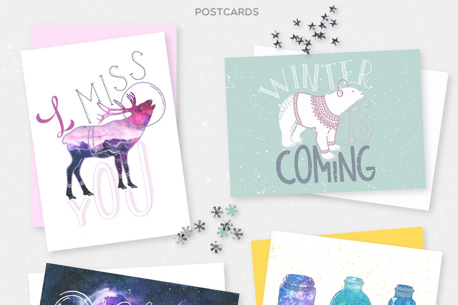 北极与太空手绘设计元素 Arctic Space Collection Pro插图(1)