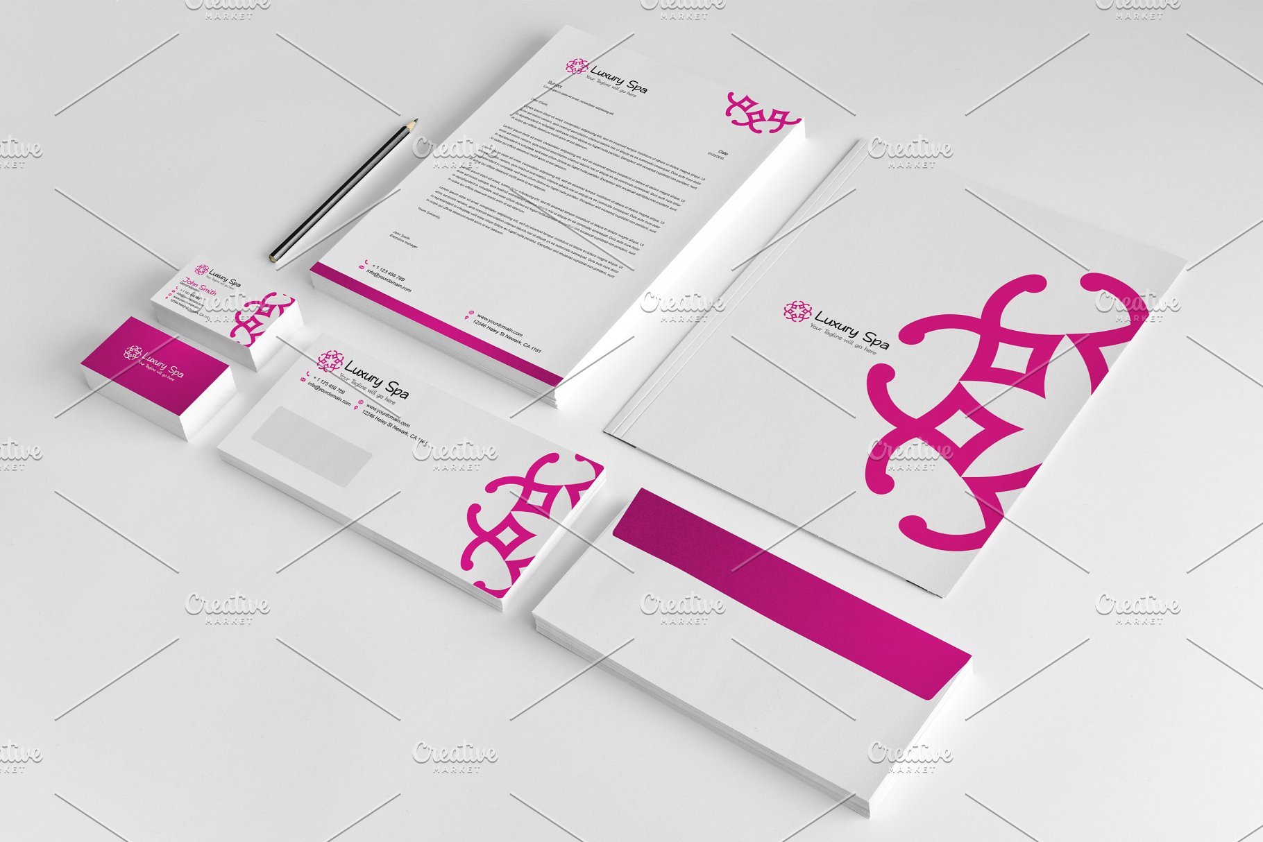 轻奢SPA品牌VI宣传物料模板 Luxury Spa Stationery Set插图