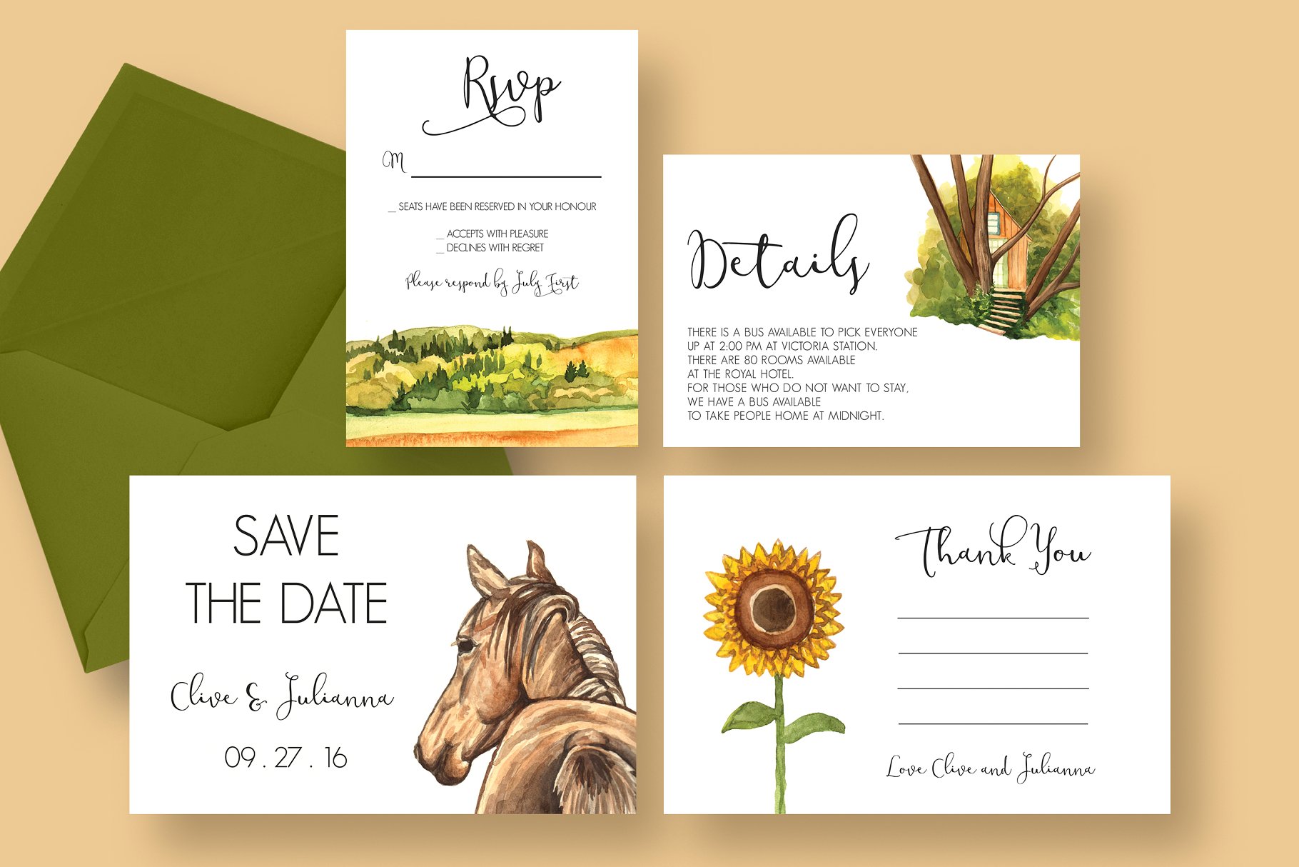 乡村风婚礼邀请函/请柬模板套装 Country Wedding Invitation Suite插图(3)