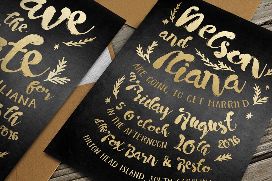 黑金嬉皮士婚礼设计套装 Black & Gold Hipster Wedding Suite插图(1)