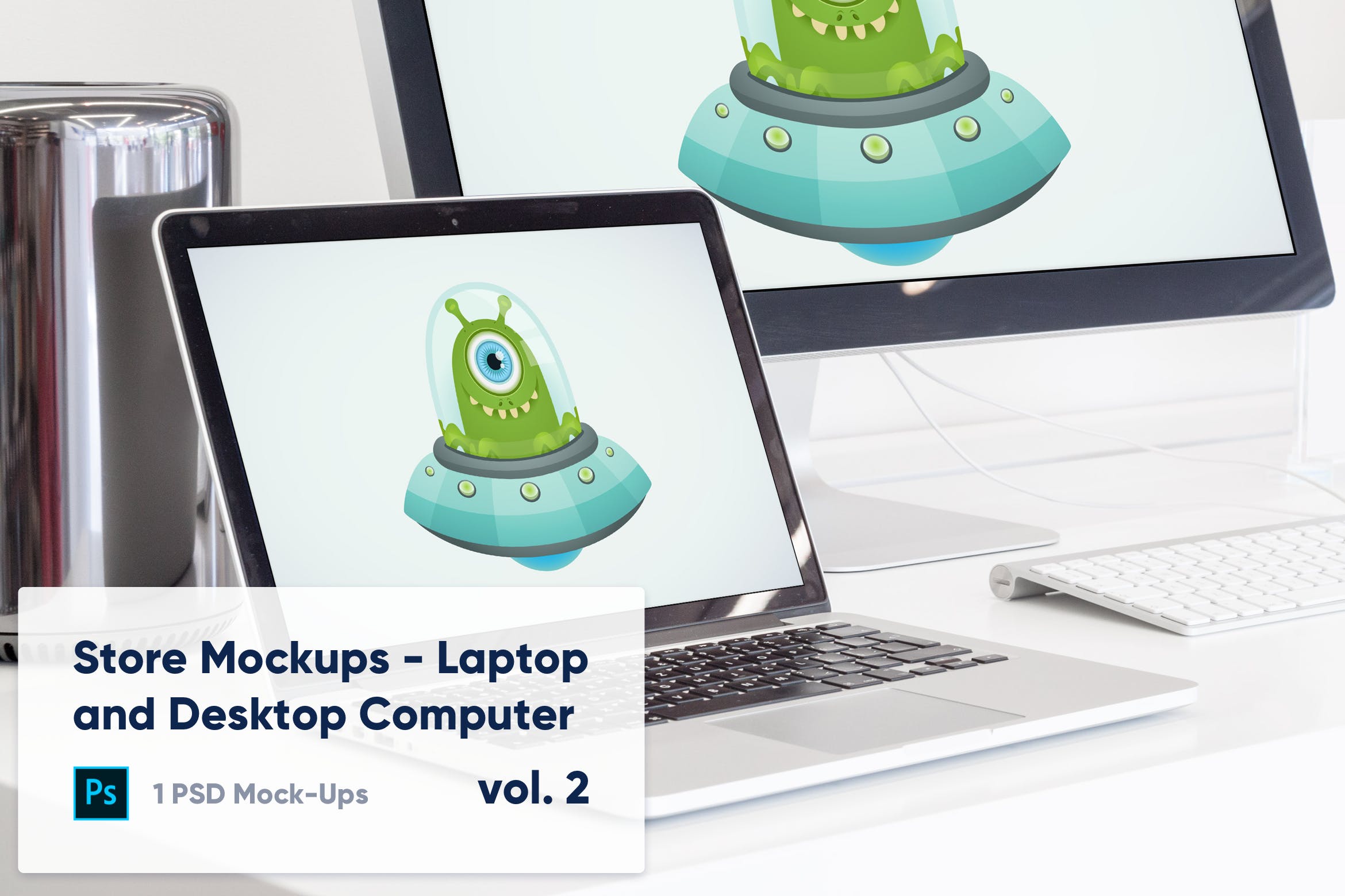 笔记本&一体机电脑响应式设计效果图演示素材库精选样机 Laptop and Desktop Computer Mockup in the Store插图