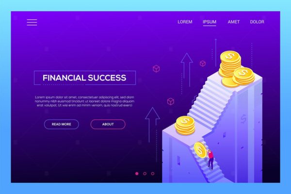 金融投资主题网站Banner插画设计素材 Financial success – isometric web banner