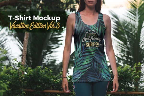 度假系列-女士性感背心印花图案设计图样机素材库精选v3 T-Shirt Mockup Vacation Edition Vol. 3