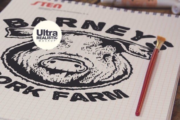 画室创作场景网格笔记本样机模板v2 Grid Paper Notebook View插图(3)