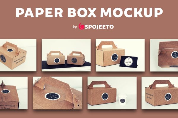 蛋糕外带盒包装&amp;品牌Logo设计效果图素材库精选模板 Photorealistic Paper Box &amp; Logo Mock-Up