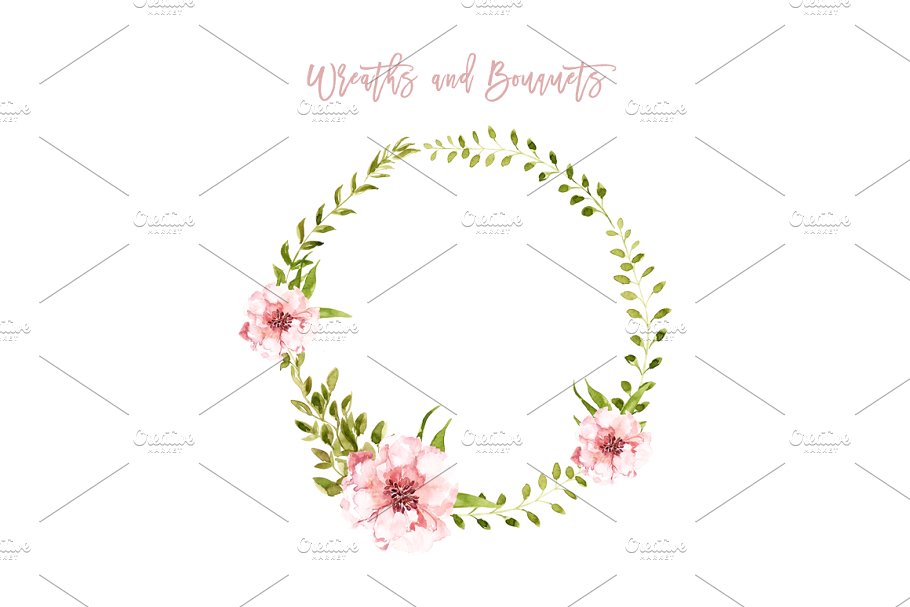 郁郁葱葱水彩花卉插画 Lush Greenery & Delicate Flowers插图(2)