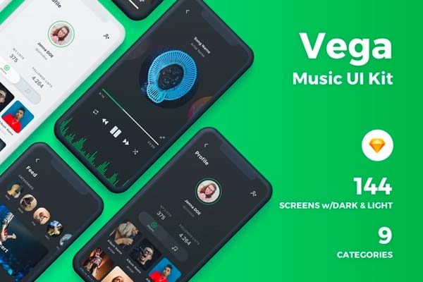 素材库下午茶：高品质 iOS 音乐媒体播放 APP UI KIT 套装下载 [Sketch]
