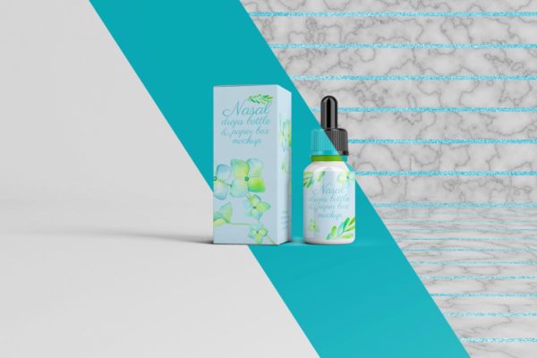 化妆品滴瓶外观/包装纸盒样机 Nasal Drops Bottle/ Paper Box Mockup