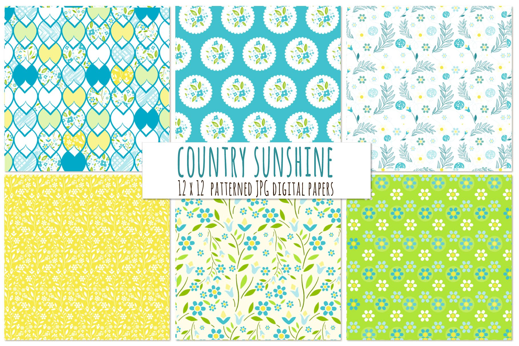 乡村花卉图案数码纸张纹理 Country Flower Pattern Digital Paper插图(2)