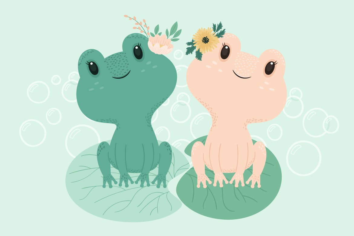 可爱小青蛙手绘矢量图形素材库精选设计素材 Cute Little Frogs Vector Graphic Set插图(4)