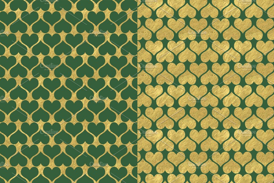 绿色＆金箔海浪花纹素材 Green and Gold Foil Backgrounds插图(1)