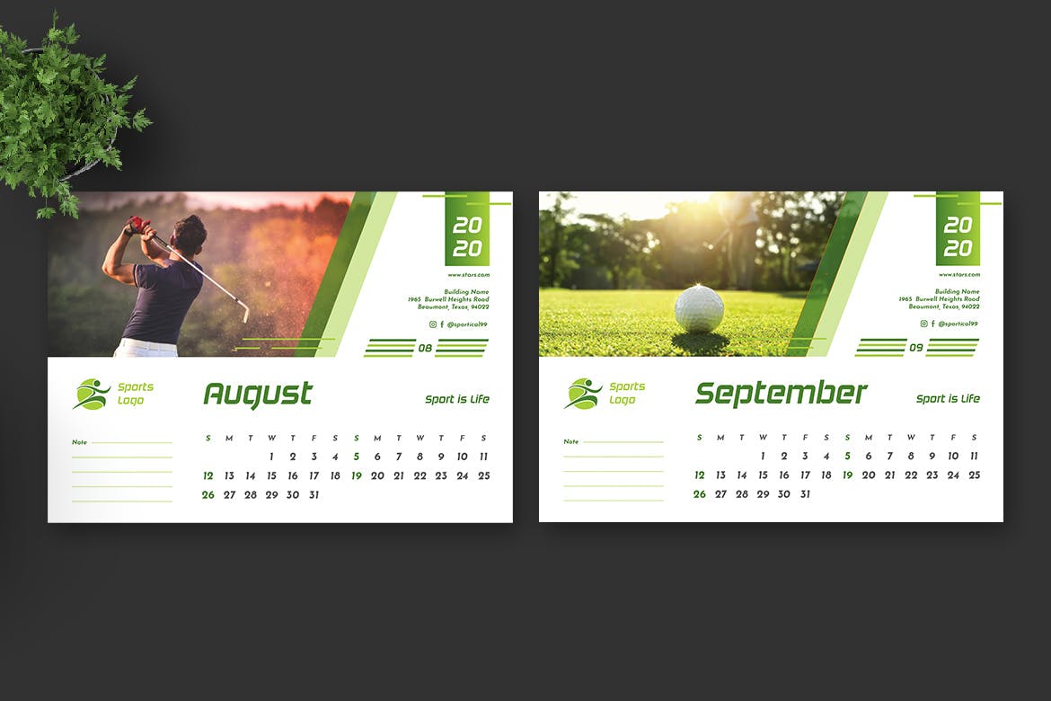 2020年体育运动主题活页翻页台历表设计模板 2020 Sport Calendar Pro插图(5)