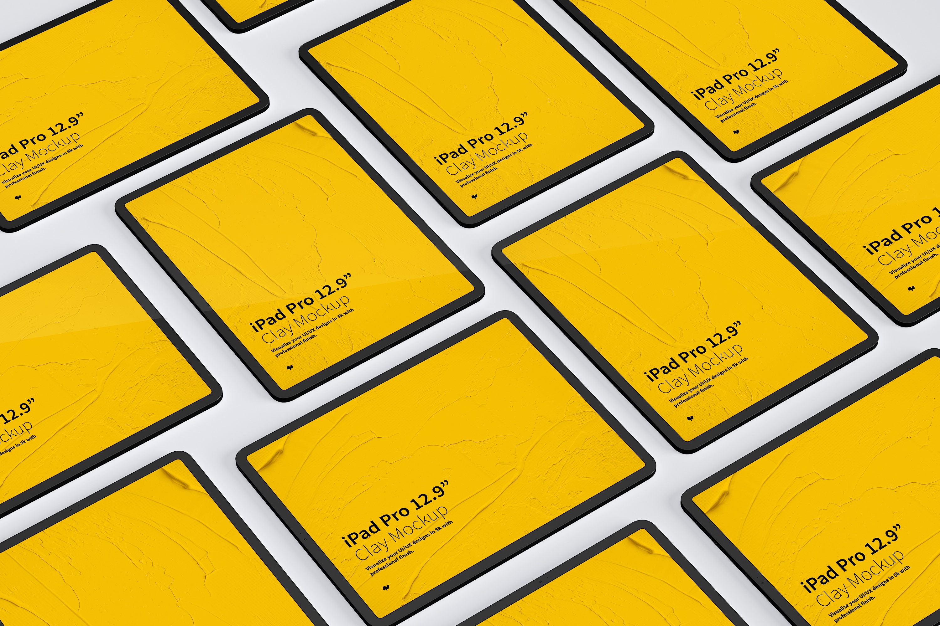 iPad Pro平板电脑屏幕界面设计预览图等距网格样机02 Clay iPad Pro 12.9” Mockup, Grid Layout 02插图(2)