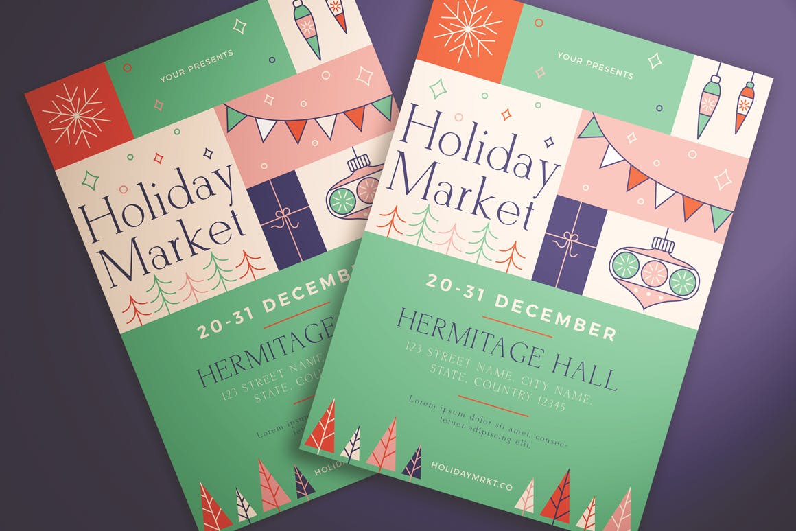 节假日主题活动海报传单素材库精选PSD模板 Holiday Market Flyer插图(1)