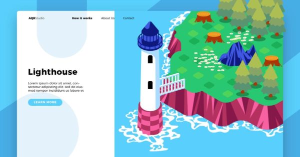 灯塔概念插画网站Banner&amp;着陆页设计模板 Lighthouse – Banner &amp; Landing Page