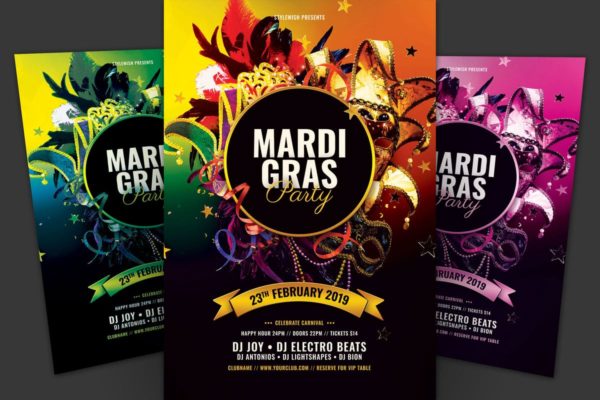 狂欢节蒙面舞会派对传单PSD模板 Mardi Gras Party Flyer