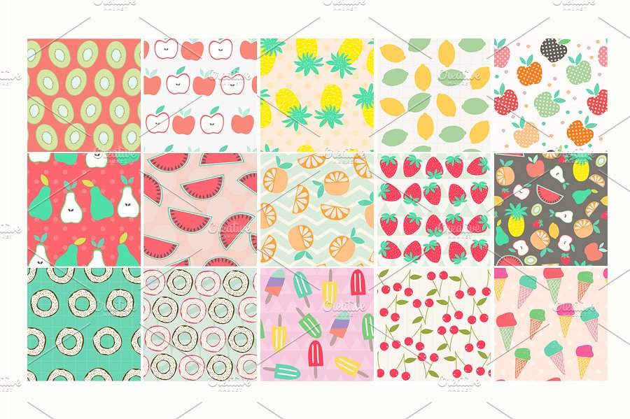 食物和饮料无缝图案纹理 Food and Drink Seamless Patterns插图