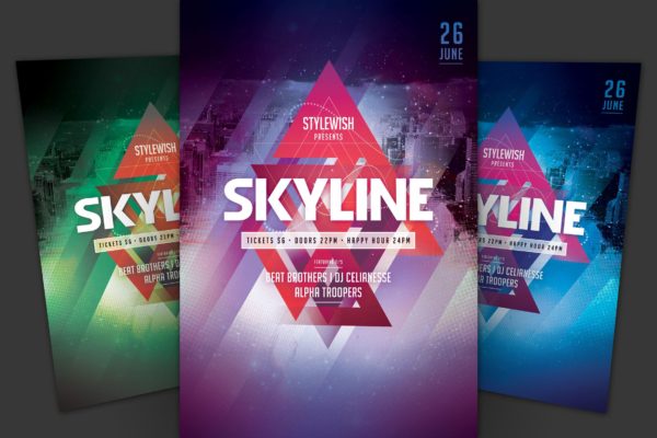 天际线音乐主题活动宣传海报传单素材库精选PSD模板 Skyline Flyer