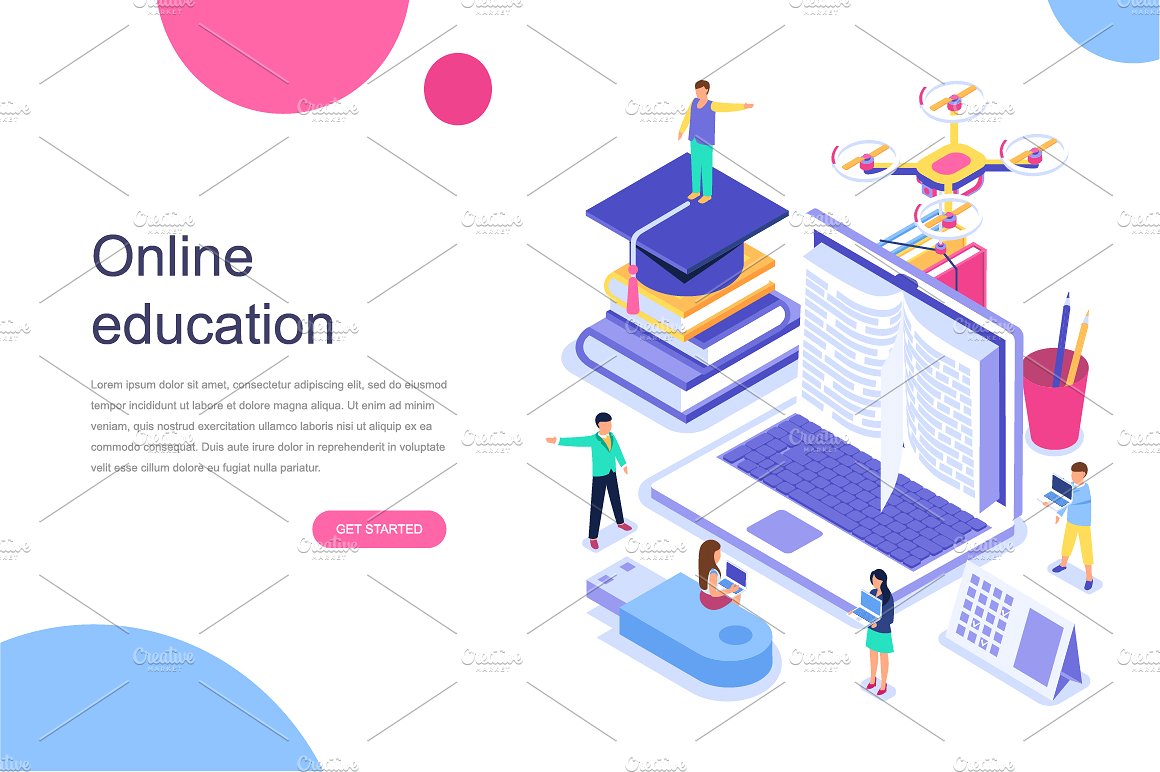 现代平面设计等距着陆页模板 Isometric Concept Flat Design插图(3)