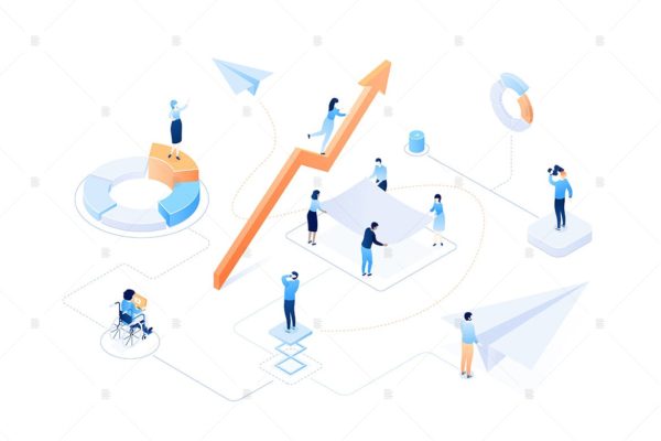 业务增长主题彩色等距素材库精选概念插画素材 Business growth – colorful isometric illustration
