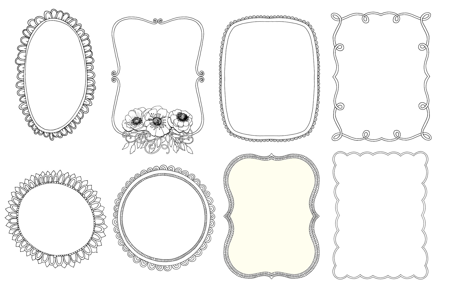 花卉艺术线条及花环素材 Flower Line Art & Floral Wreaths插图(3)