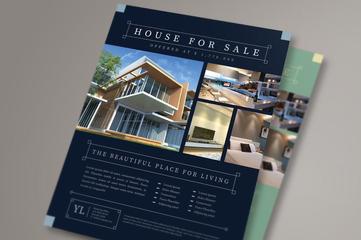 房地产销售租赁海报传单设计模板 Vintage Real Estate Flyer插图(2)