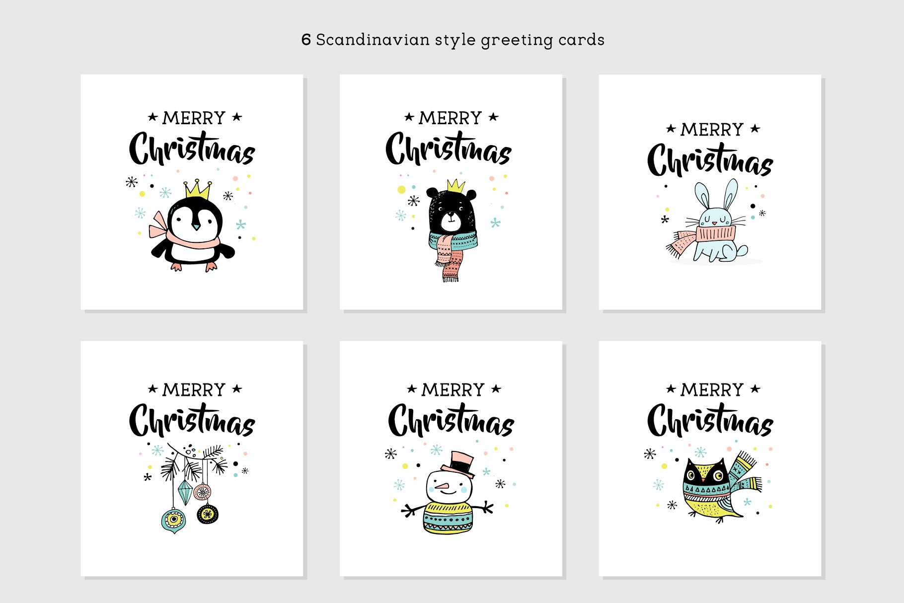 斯堪纳维亚风格快乐圣诞涂鸦元素手绘插画 Merry Christmas greetings & doodles插图(1)