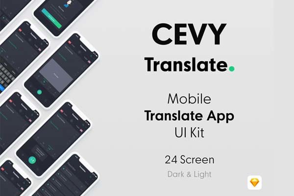 素材库下午茶：极简主义风格的翻译工具 APP UI KIT 模板下载 [Sketch,夜间模式]