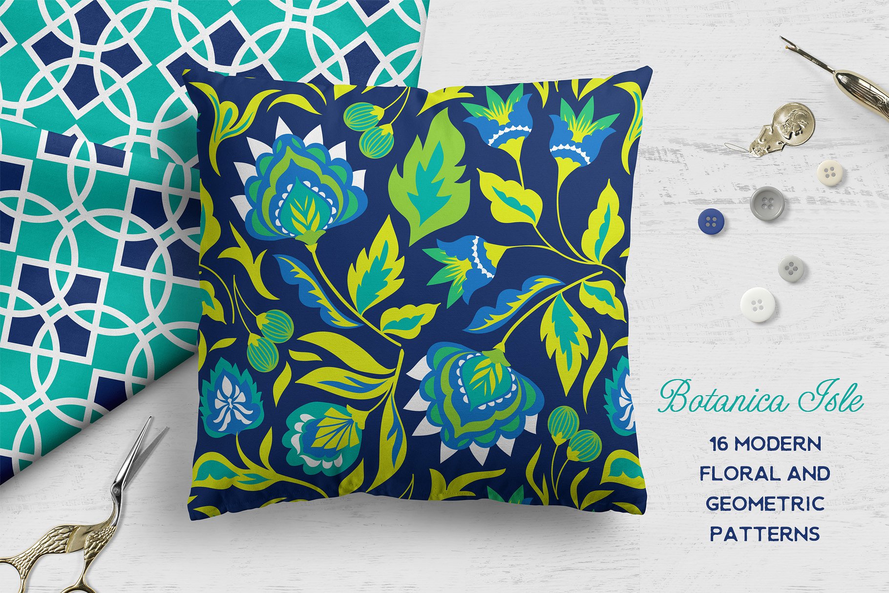 现代几何植物花卉图案背景 Botanica Isle Modern Floral Patterns插图