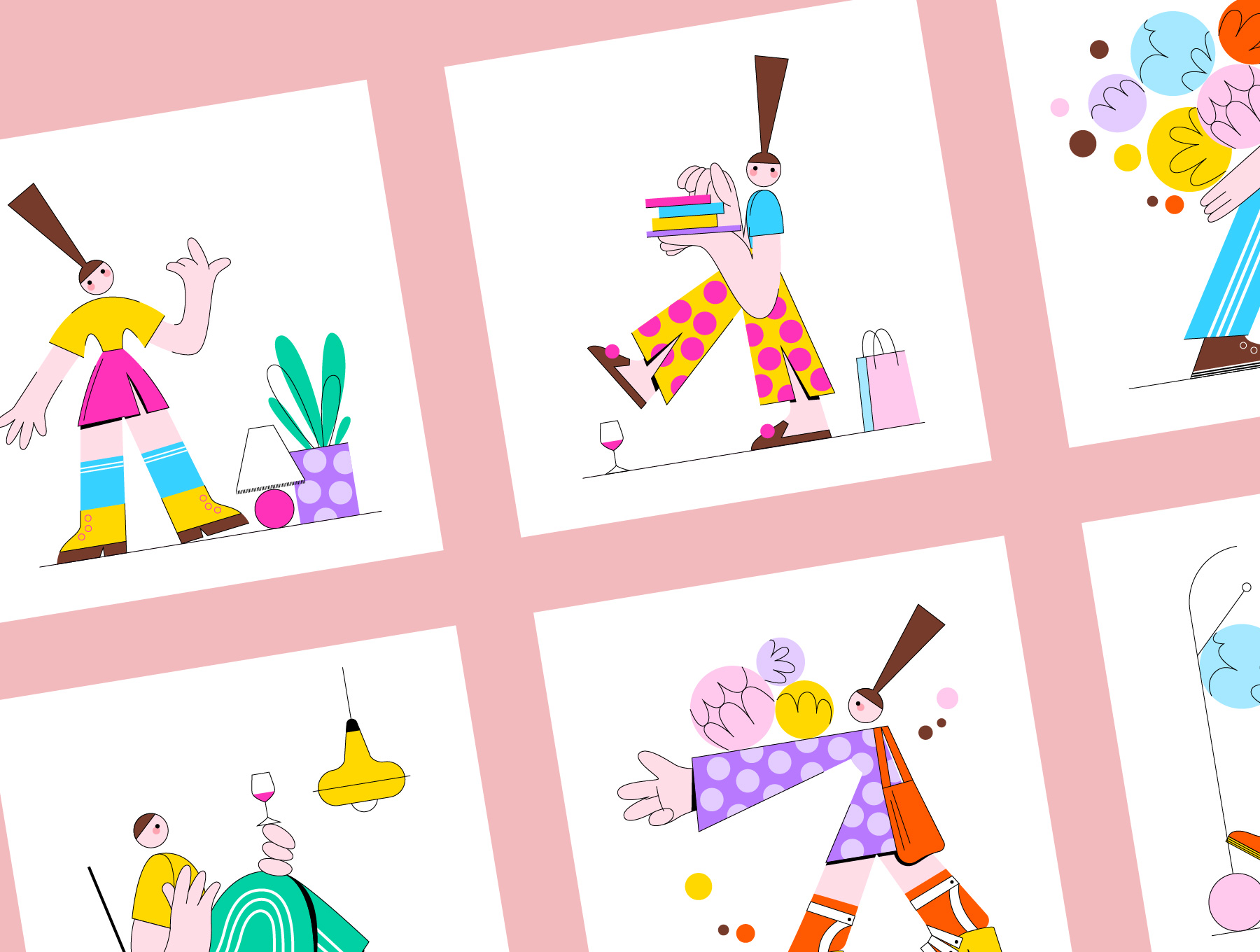 素材库下午茶:10个明亮多彩有趣的人物插画插图(2)