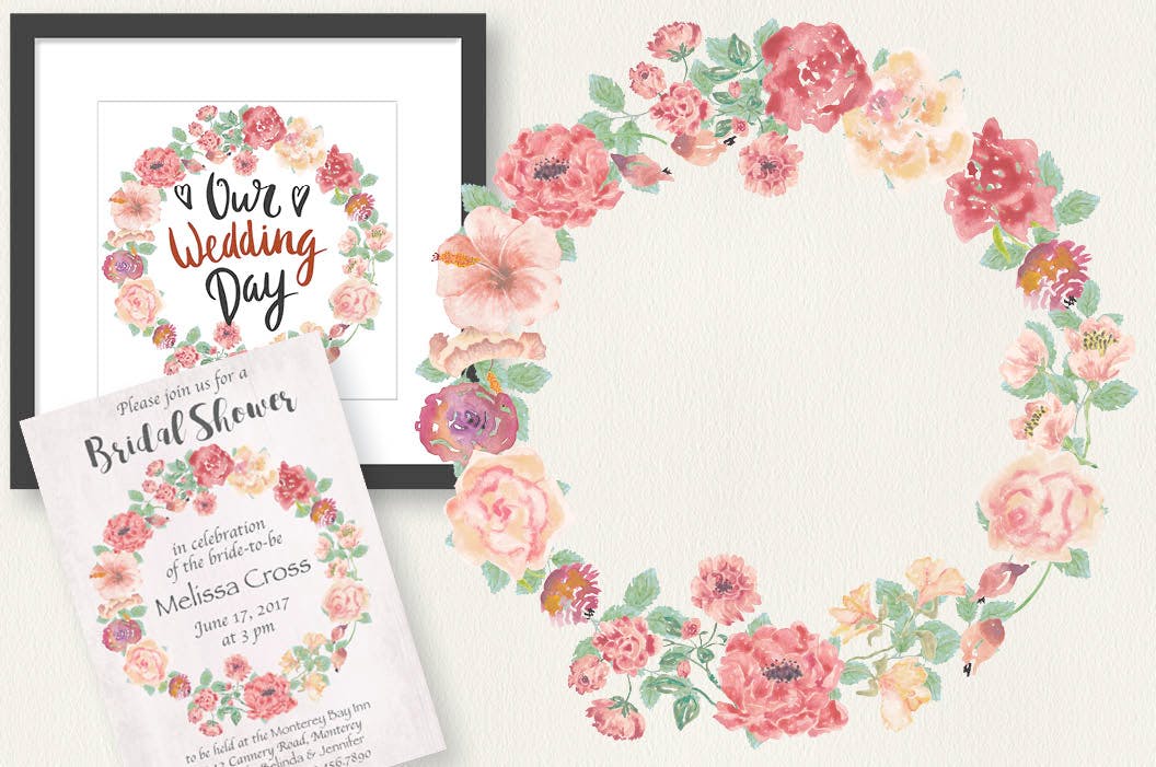 复古风格水彩玫瑰图案剪贴画素材 Vintage Roses Watercolor Clip Art Bundle插图(1)