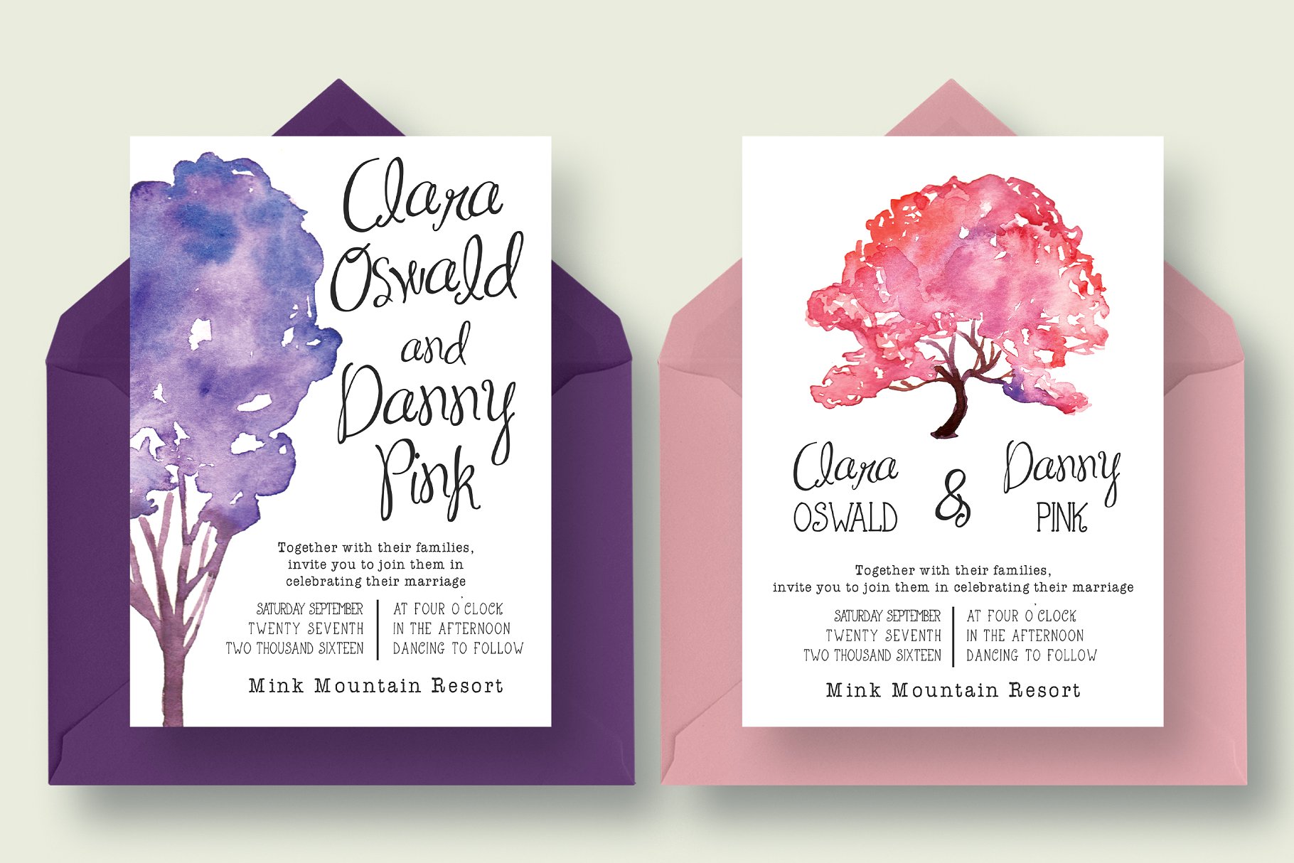 水彩树木婚礼邀请函模板套装 Watercolour Tree Wedding Suite 2.0插图(3)