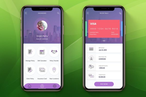汽车保险车险类APP应用界面模板 Auto Insurance Mobile Ui – H