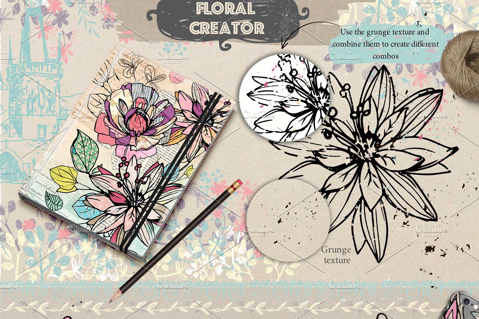 极力推荐：超级矢量花卉素材库 VECTOR LAB "FLORAl&VINTAGE"插图(2)