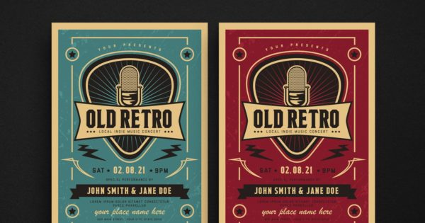 复古设计风格音乐演出宣传传单模板 Old Retro Music Flyer