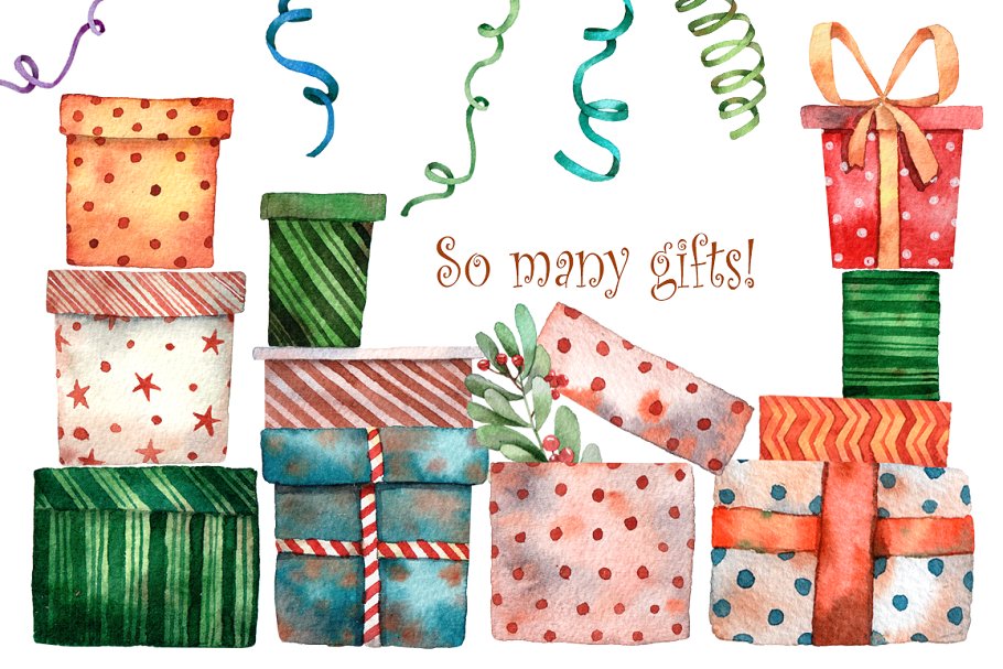 圣诞老人的小帮手水彩插画素材插图(12)