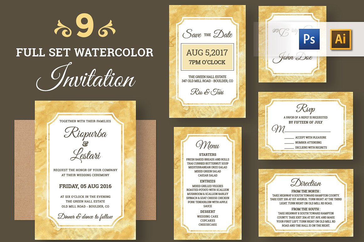 实用的金色大理石质感纹理名片卡片邀请函设计模板大集合插图