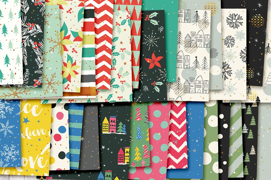 圣诞节主题礼品包装纸张图案纹理v2 Christmas Seamless Patterns v.2插图(7)