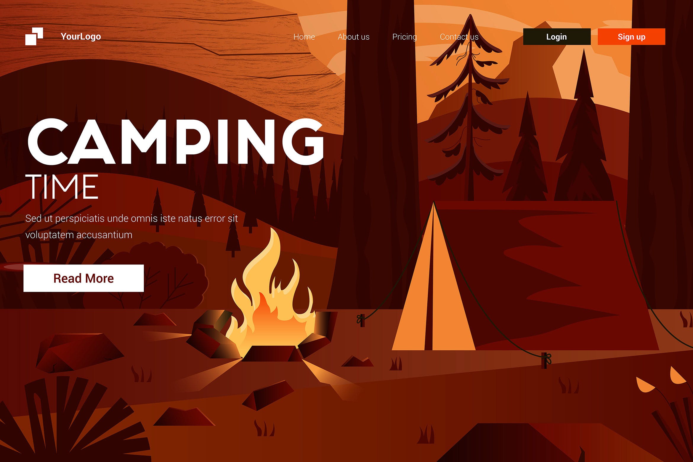 露营场景扁平设计风格矢量插画素材 Flat Modern design Illustration of Camping插图