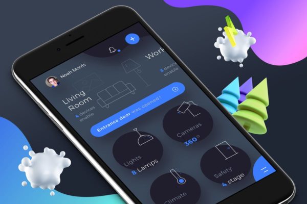 互联网智能家居手机APP仪表盘UI套件5 Smart Home Dashboard 5 Mobile Ui