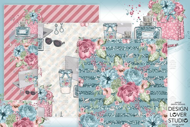 水彩花卉无缝图案设计素材 Boss Girl digital paper pack插图(2)