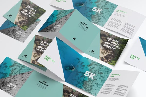 三折页传单小册子设计图等距样机07 Square Tri-Fold Brochure Mockup 07