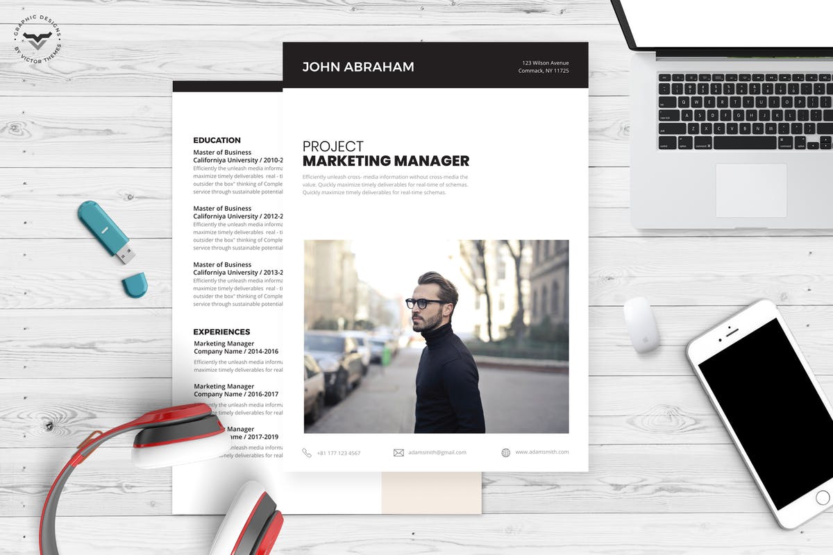项目营销管理项目经理应聘简历模板 Professional CV Template插图
