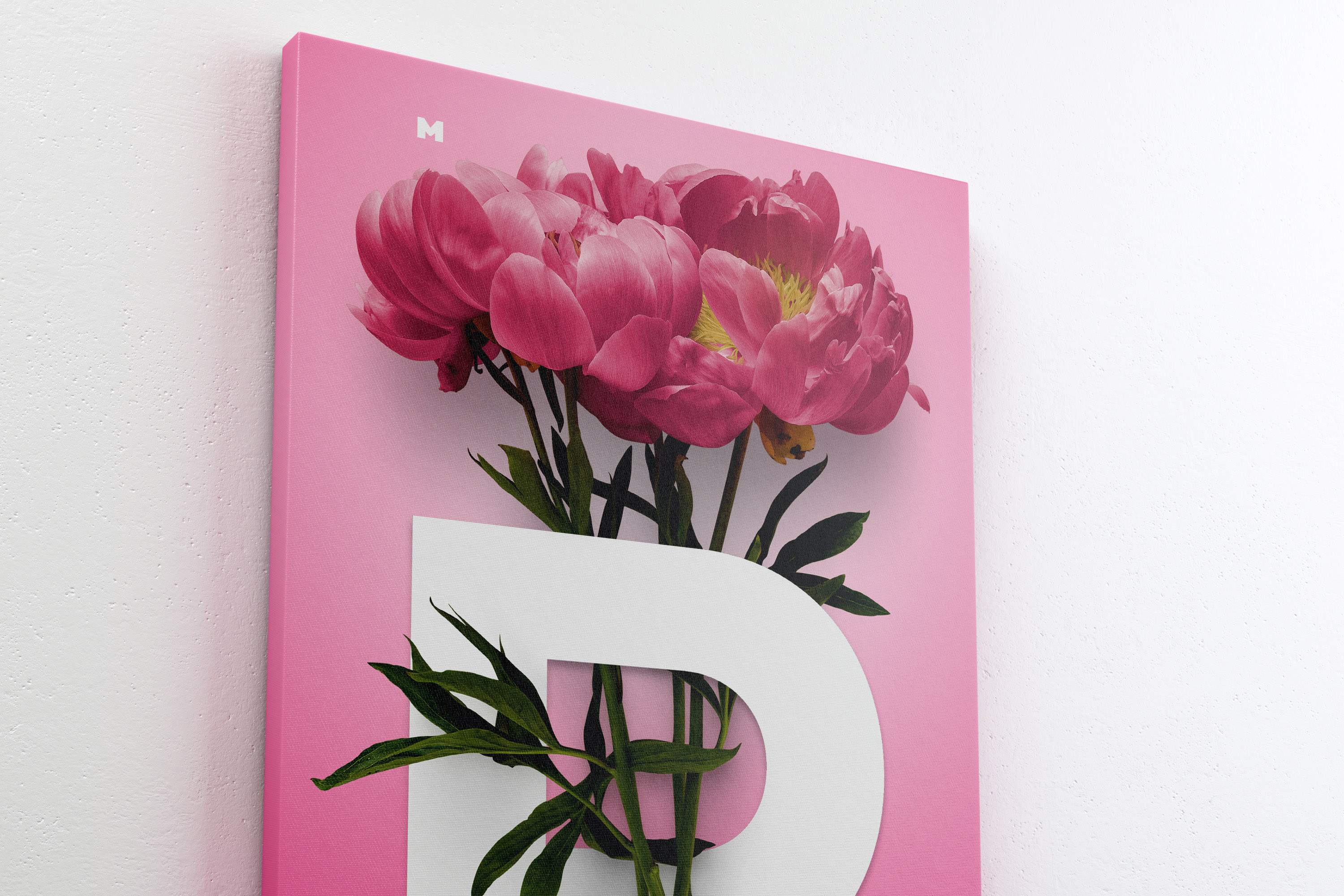 挂墙画布画框作品预览左视图样机素材 2:3 Portrait Canvas Mockup Hanging on Wall, Left View插图(1)