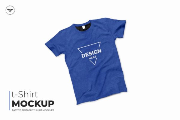蓝色T恤服装印花设计样机模板 Blue T-Shirt Mockups
