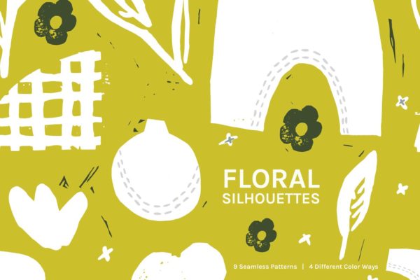 手绘花卉剪影无缝纹理 Floral Silhouette | Seamless Pattern