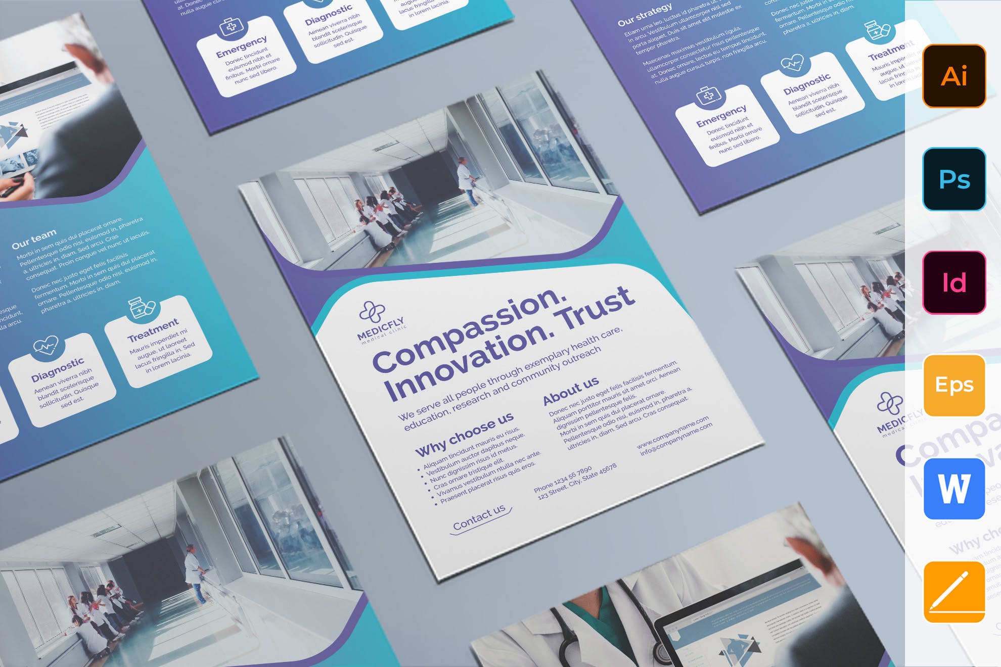 私人诊所/医院双页宣传单设计模板 Medical Clinic Flyer插图