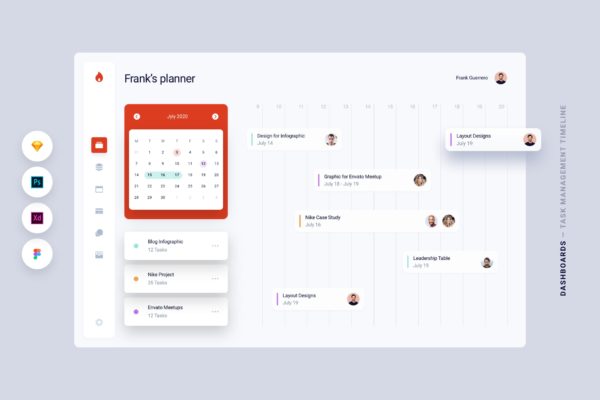 任务管理服务应用时间轴Web客户端UI设计素材库精选模板 Dashboard – Task Management Timeline App UI Kit